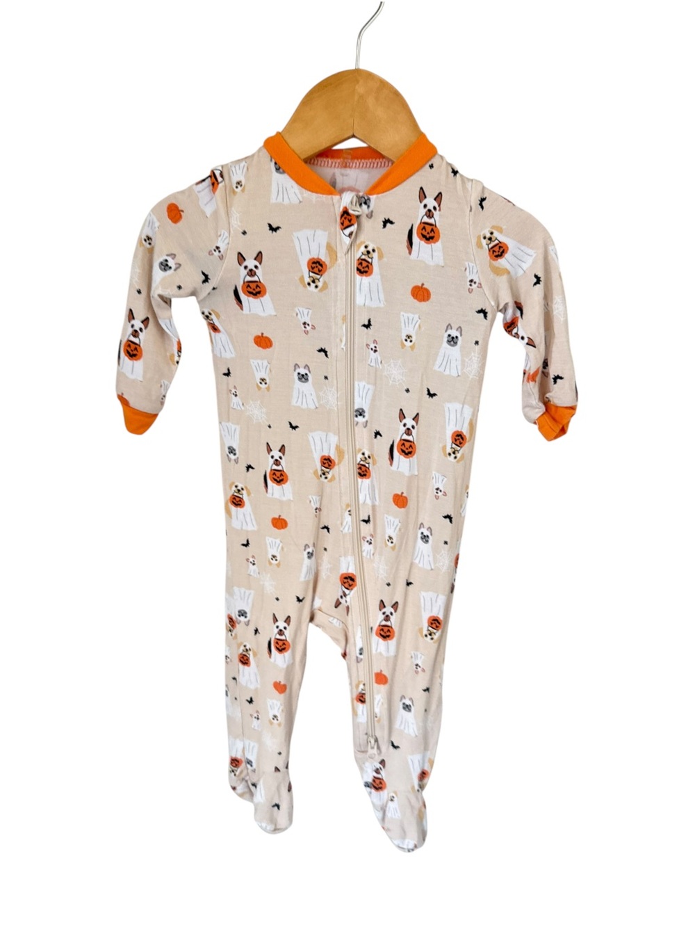 Milkberry Beige Halloween Pumpkin & Ghost Dog Footie One-Piece 0-3 months